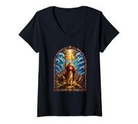 Mujer Moisés Mar Rojo Escena Bíblica Mosaico Gótico Arte Sagrado Fe Camiseta Cuello V