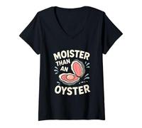 Mujer Moister Than An Oyster Broma De Ostras Humor Marisco Para Camiseta Cuello V