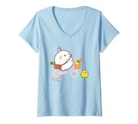 Mujer Molang PIU PIU Montar Bicicleta & Skateboard Anime Camiseta Cuello V