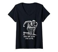 Mujer Moler ahora. Sangra menos después. Batalla Masculinidad Dios griego Camiseta Cuello V