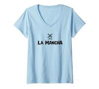 Mujer Molino de Viento español La Mancha Don Quijote Estampado Negro Camiseta Cuello V
