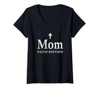 Mujer Mom Faith Edition Classic Christian Bold Spirit Día de la Madre Camiseta Cuello V