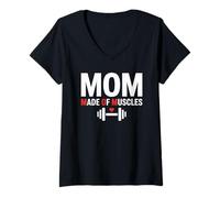 Mujer Mom Made of Muscles Strong Emotional Phrase Mama Camiseta Cuello V