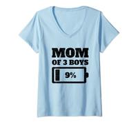 Mujer Mom Of 3 Boys Sons Tired Mom Low Battery Energy Mother's Day Camiseta Cuello V