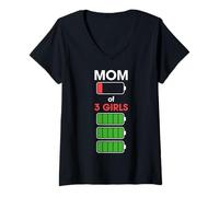Mujer Mom of 3 Girls Funny Woman with Three 3 Daughter Christmas Camiseta Cuello V