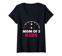 Mujer Mom of 3 Kids - Humor de medidor de combustible para padres cansados Camiseta Cuello V