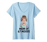 Mujer Mom of 67 Moods Funny Cartoon Expression Mom 67 Meme Camiseta Cuello V