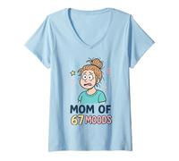 Mujer Mom of 67 Moods Funny Cartoon Expression Mom 67 Meme Camiseta Cuello V