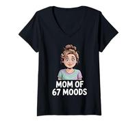Mujer Mom of 67 Moods Funny Cartoon Expression Mom 67 Meme Camiseta Cuello V