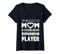 Mujer Mom of A Freaking Awesome Euphonium Player Mother Mum Camiseta Cuello V