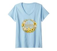 Mujer Mom of Golden Ribbon Warrior concienciación sobre el cáncer Camiseta Cuello V