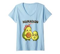 Mujer Mom of Two Mamacado Avocado Pregnancy Reveal for Second Baby Camiseta Cuello V