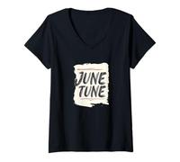 Mujer Momentos pegadizos en una melodía fresca de junio para adultos y niños Camiseta Cuello V