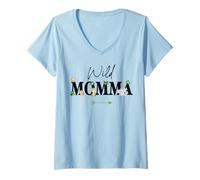 Mujer Momma of The Wild One Zoológico Cumpleaños Safari Jungle Animal Camiseta Cuello V