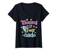Mujer Mommy of A Fournado Funny Mom 4th Birthday Matching Family Camiseta Cuello V