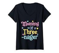 Mujer Mommy of A Threenager, 3rd Birthday Matching Family Party Camiseta Cuello V