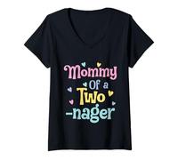 Mujer Mommy of A Twonager Matching Family Party 2nd Birthday Mom Camiseta Cuello V