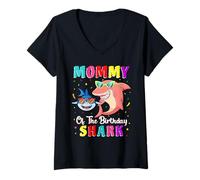 Mujer Mommy of The Shark Birthday Family Matching Birthday Son Camiseta Cuello V