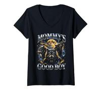 Mujer Mommy's Good Boy Wolf Pack Luna Llena Bootleg Divertido Camiseta Cuello V