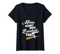 Mujer Moms Against White Baseball Pants - Baseball Season Mom Camiseta Cuello V