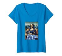 Mujer Mona Lisa at The Sewing Machine Camiseta Cuello V, Zafiro, L