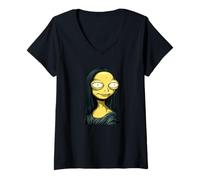 Mujer Mona Lisa Divertida en Alien Busca de Amantes del Espacio y el Arte Camiseta Cuello V