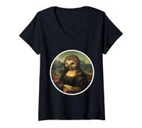 Mujer Mona Lisa Erizo Pintura Divertido Erinaceinae Propietario Animal Camiseta Cuello V