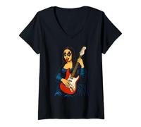 Mujer Mona Lisa - Guitarra Divertida para Profesor de música Rock and Roll Camiseta Cuello V