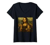 Mujer Mona Lisa Levantamiento Pesas Arte Fuerte Ganancias Culturismo Camiseta Cuello V