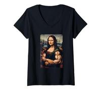 Mujer Mona Lisa Mona Lisa - Bíceps Culturismo Gimnasio Entrenamiento Funny Mona Lisa Camiseta Cuello V