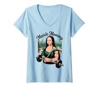 Mujer Mona Lisa Muscle Mommy Gym Fitness Bodybuilding Art Camiseta Cuello V