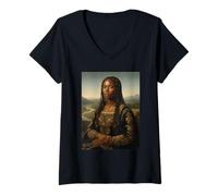 Mujer Mona Lisa Negra - Mes de la Historia Negra Raíces africanas Camiseta Cuello V