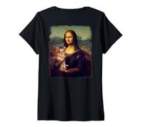 Mujer Mona Lisa Sosteniendo Un Chihuahua Lindo Perro Arte Parodia Pintura Camiseta Cuello V