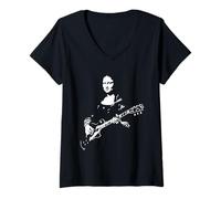 Mujer Mona Lisa Tocando Guitarra Diseño Camiseta Cuello V
