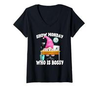 Mujer Monday GNOME Women Office Decor with Coffee Mug Funny Saying Camiseta Cuello V
