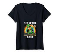Mujer Monedas de Oro Lucky Dabbing Leprechaun Six Seven Bruh Rainbow Camiseta Cuello V
