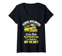 Mujer Monitor de autobús escolar Manos llenas Ver mi corazón Conductor de autobús escolar Camiseta Cuello V