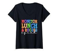 Mujer Monitorea los Colores Divertidos del escuadrón de Almuerzo y recreo Camiseta Cuello V