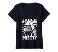 Mujer Monkey con Barba Gracioso Toque mi Barba Dime Que Soy Camiseta Cuello V