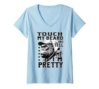 Mujer Monkey con Barba Gracioso Toque mi Barba Dime Que Soy Camiseta Cuello V