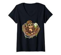 Mujer Monkey Funny Animals Baseball Ice Cream Drip Cool Camiseta Cuello V