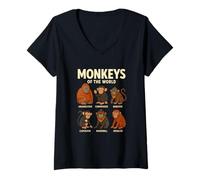 Mujer Monkeys of The World Camiseta Linda Especies de Primates Camiseta Cuello V