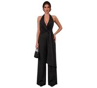 Mujer Mono Boda Invitada Uniforme Elegante Invitado Titilese Romper Negro S | Suit Piernas Anchas,Nudo Frontal,Fiestas De Cócteles,Banquete,Año Nuevo,Negocio,Fiesta,Boda,Vestido Mujer,Cumpleaños