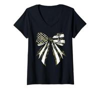 Mujer Monociclo Monociclismo 4 de Julio Bandera Americana Camo Coquette Camiseta Cuello V