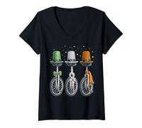 Mujer Monociclo Monociclo Leprechaun Shamrock Día de San Patricio Camiseta Cuello V