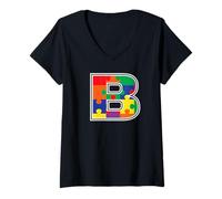 Mujer Monograma B en Piezas de Rompecabezas Multicolor V2 Camiseta Cuello V