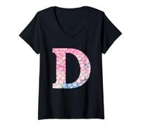 Mujer Monograma D Pastel Escamas Sirena Camiseta Cuello V