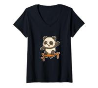 Mujer Monopatín Kawaii Panda Cartoon Camiseta Cuello V