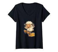 Mujer Monopatín Ovejas Heno Bale Retro Camiseta Cuello V