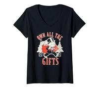 Mujer Monopoly Christmas Own All The Gifts Distressed Poster Camiseta Cuello V